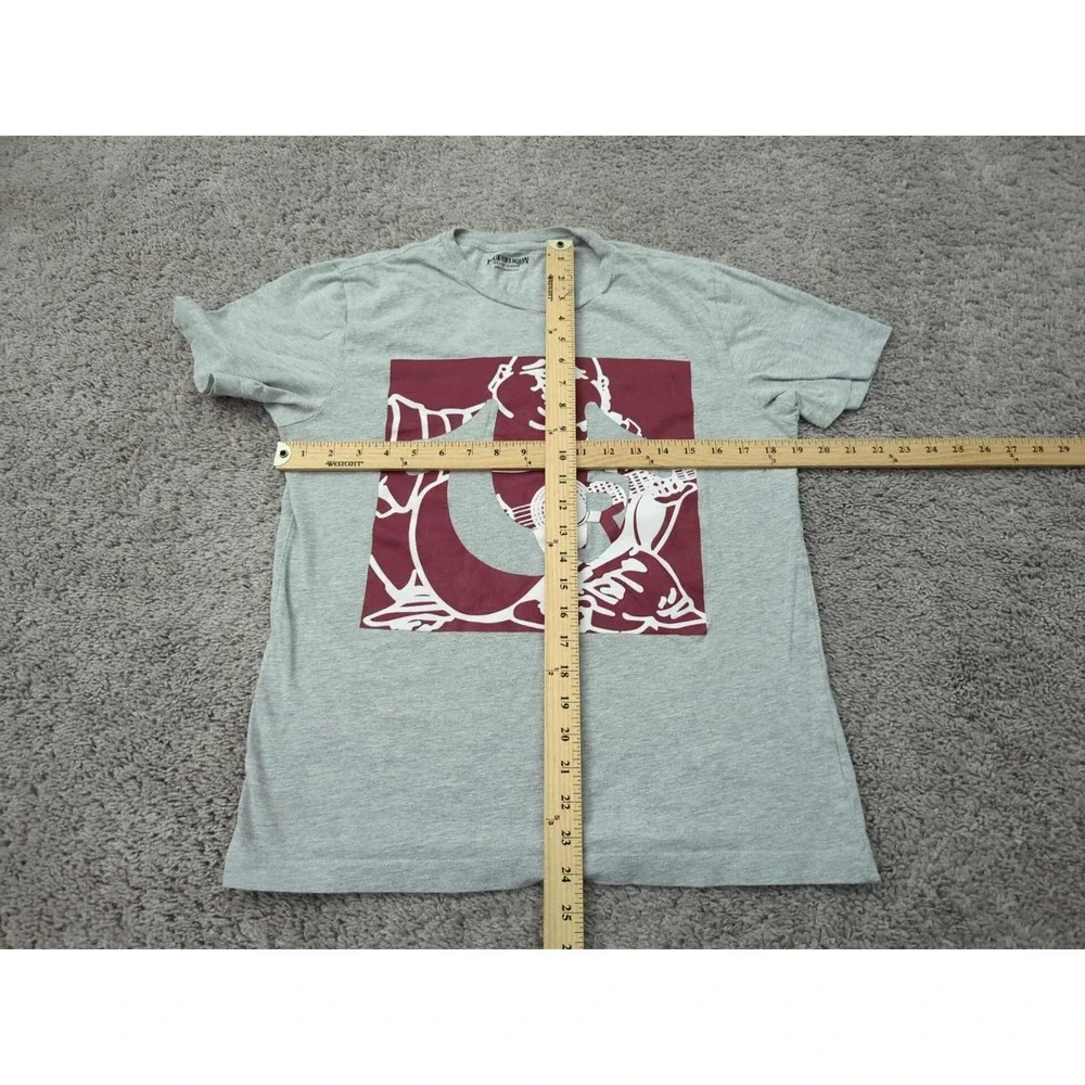 True Religion T Shirt Mens Small Gray Short Sleeve Buddha‎ Guitar